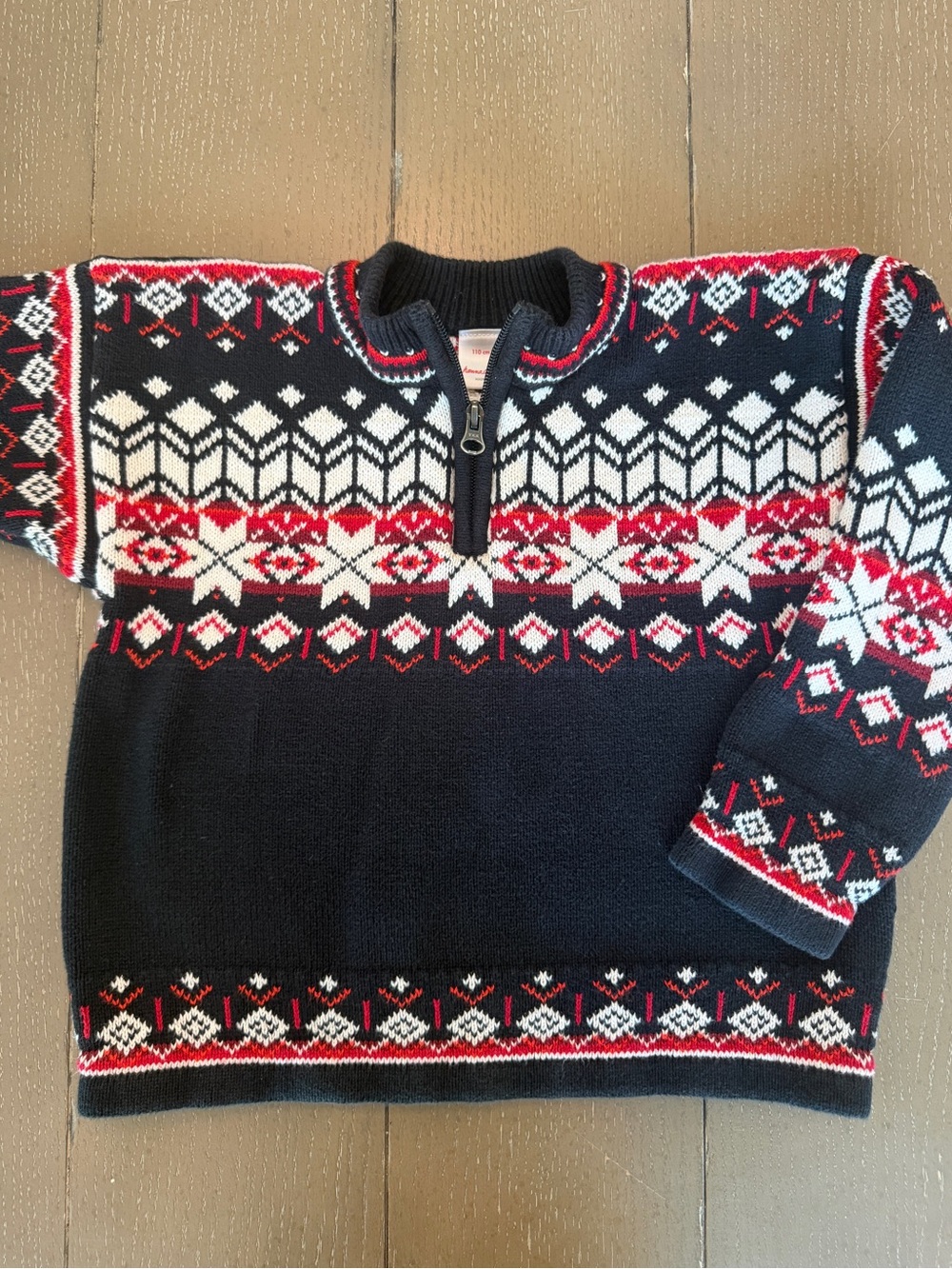 Hanna Andersson Boys Fair Isle Quarter Zip Christmas Holiday Sweater Size 5 (XS)